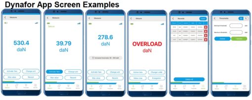 Dynafor Pro Load Cell Smartphone app screen examples